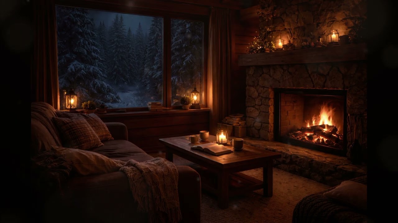 Warm Fireplace Night | Soft Piano Sleep Music