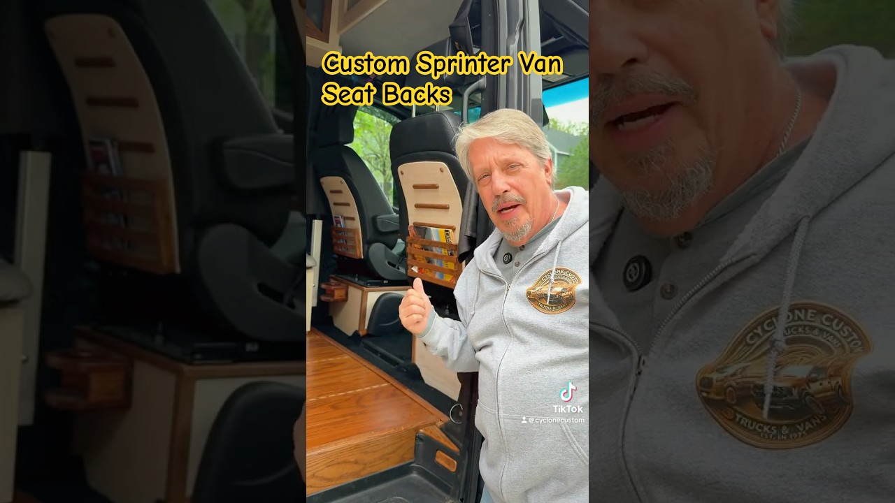 This simple Sprinter seat organizer hack saves space #vanlife #rvlife #diy #sprintervanconversion