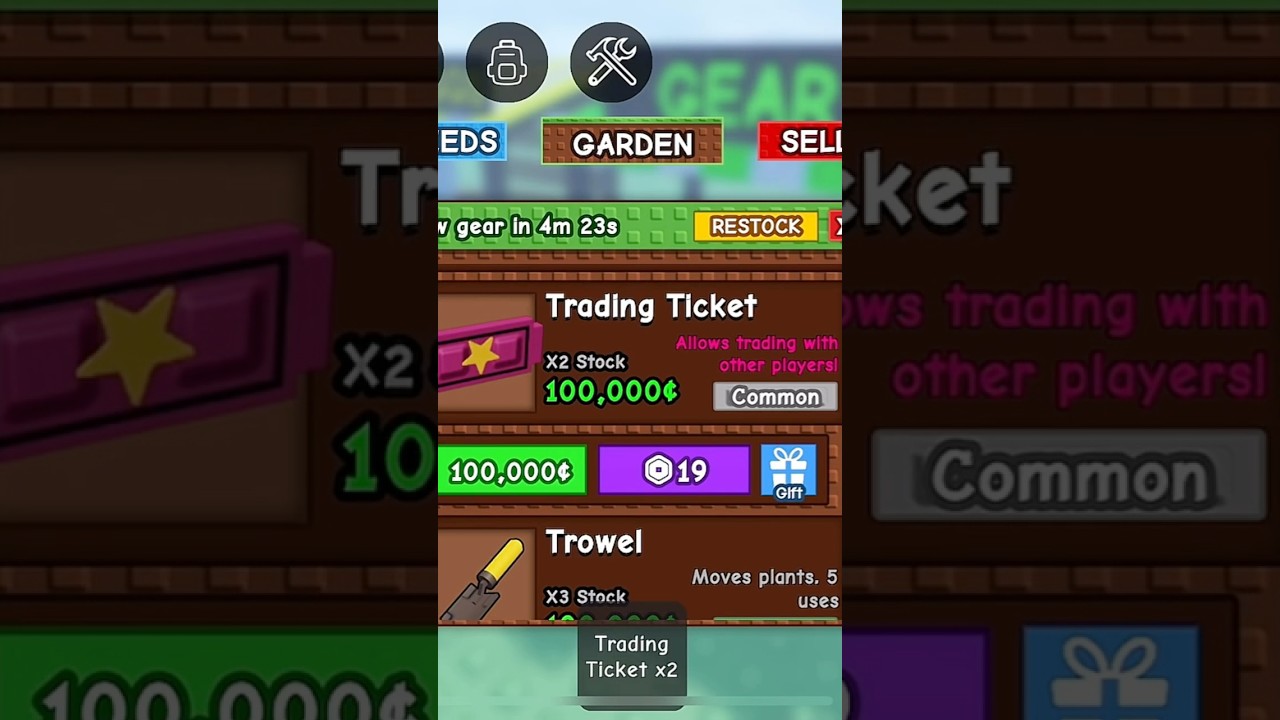 Buying a Trading Ticket allows you to be able to trade pets with other players in Grow A Garden