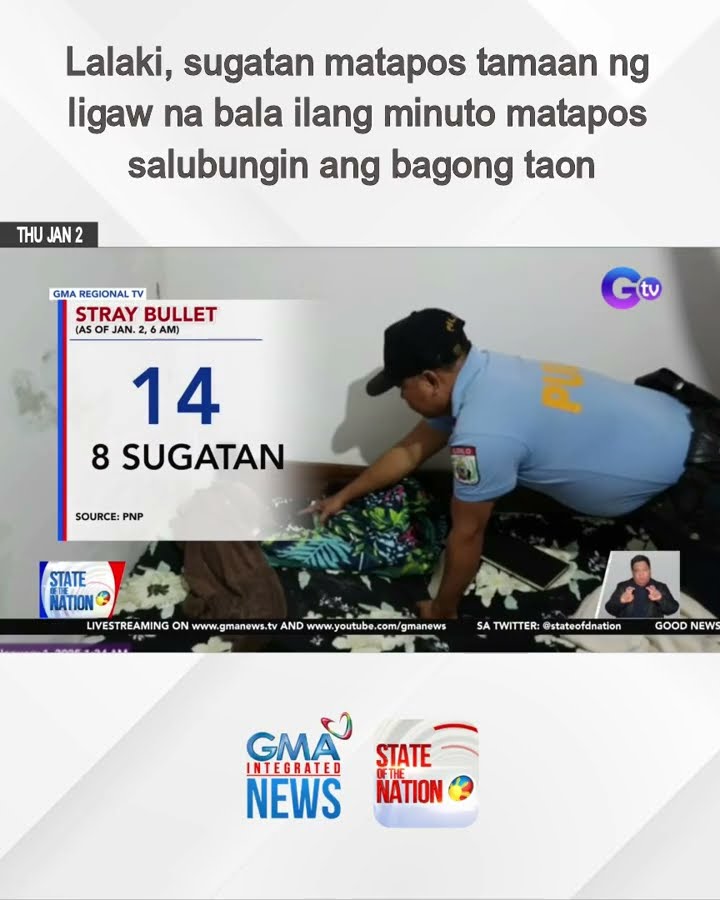 Lalaki, sugatan matapos tamaan ng ligaw na bala ilang minuto matapos salubungin ang bagong... | SONA