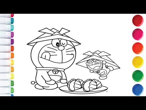 Tô Màu Doraemon Và Doramini ngồi ăn bánh| Doraemon and Doramini Coloring |Learn Colors For Kid | Foci