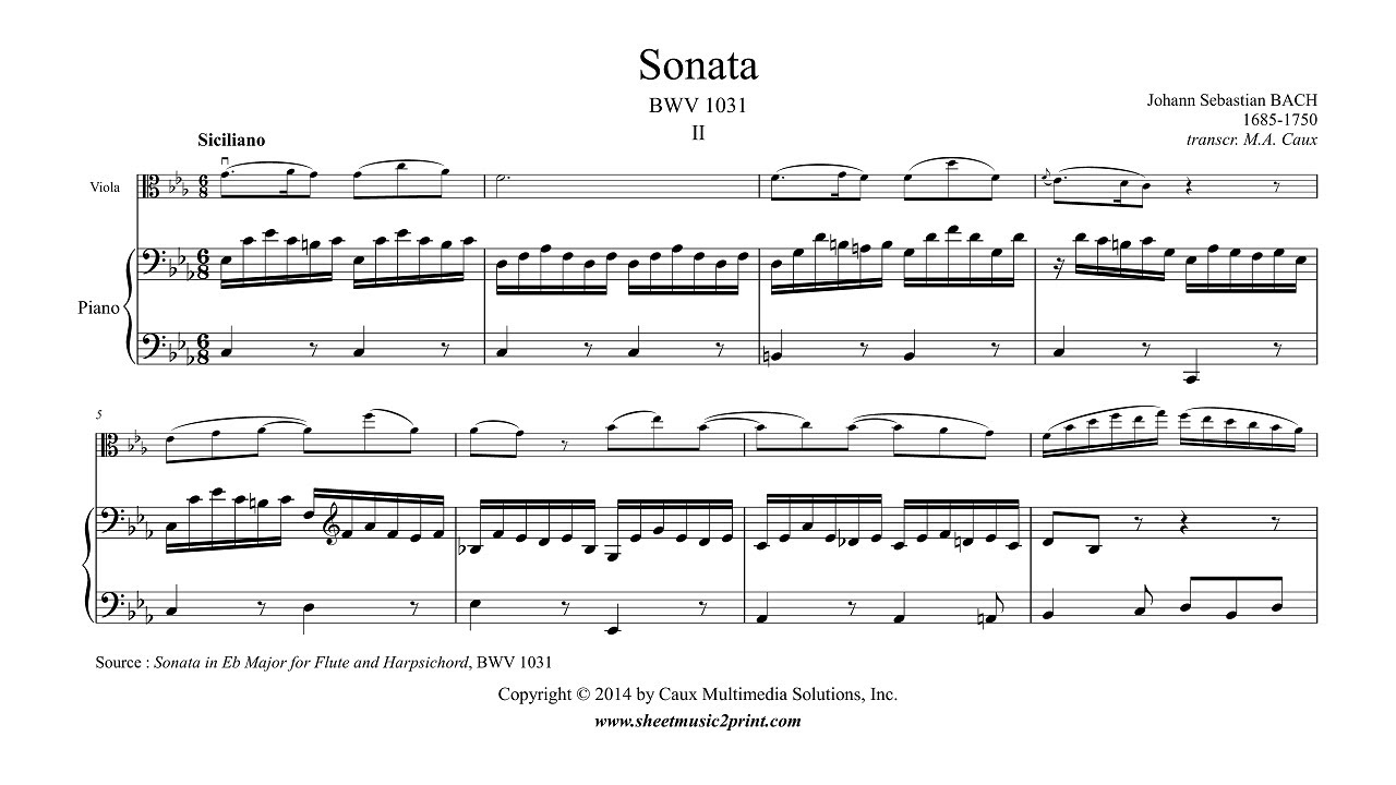 Siciliana by Bach BWV 1031 Transcription for Violin and Piano