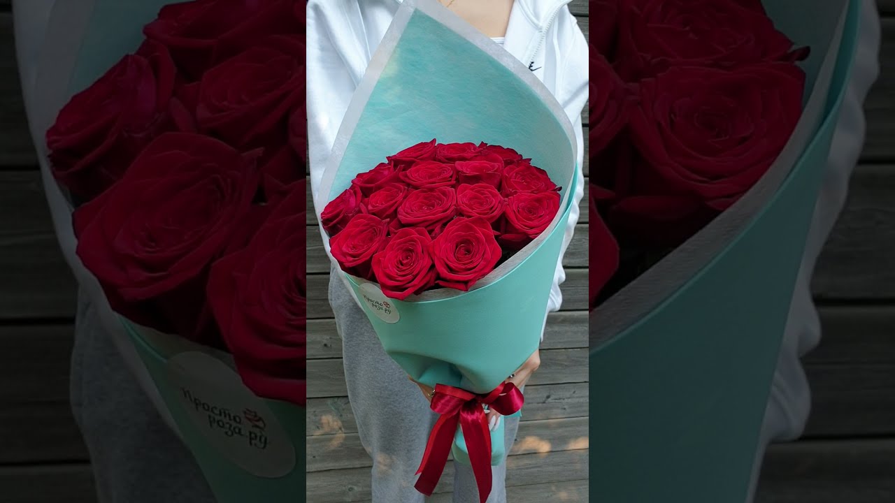 Розы Премиум 15 шт красные высота 50 см в голубой упаковке уголком - Просто роза ру