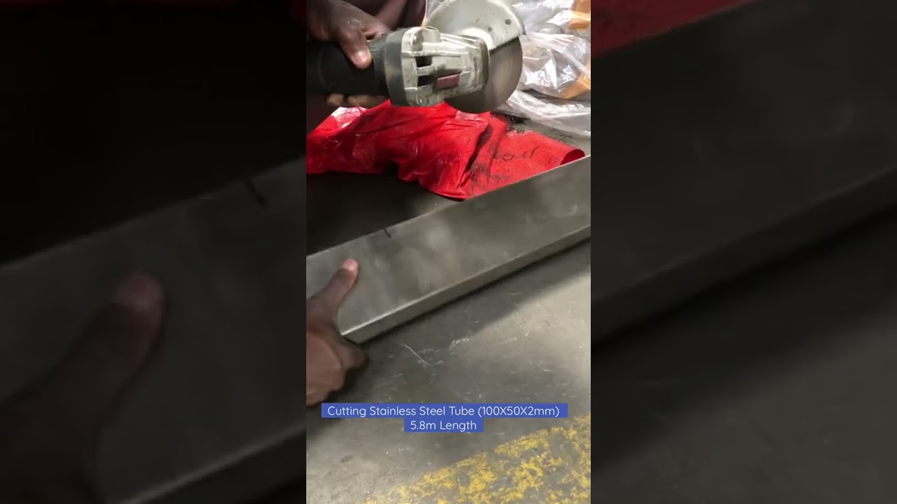 Cutting Stainless Steel Tube (100X50X2mm) 5.8m Length | 100 X 50 X 2mm Stainless Steel Tube saw cut