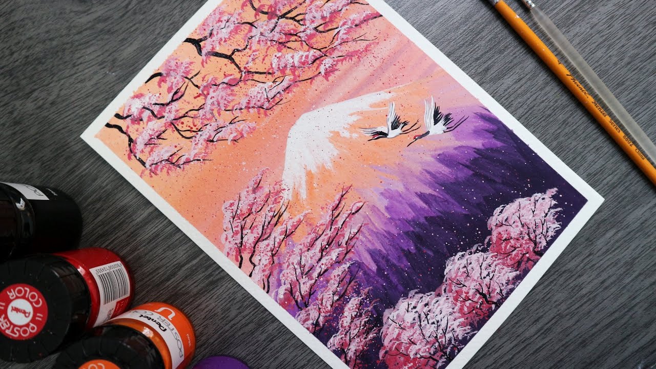 Art#36 |Vẽ Núi Phú Sĩ Với Màu Nước |Poster Color|Easy Landscape Painting  For Beginners| Fuji Volcano - Youtube