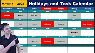 Holidays and Task Calendar in Excel / Holidays Calendar / Excel screenshot 5