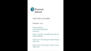 2025 Pearson EDEXCEL A Level History Mark Scheme Paper 3 9hi0 38
