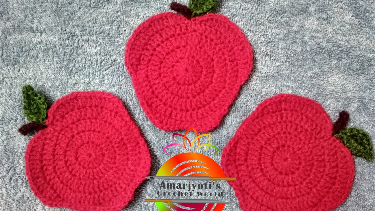 easy apple crochet coaster free pattern - Jenny & Teddy