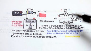 Resistor protecting LED circuit calculations for limiting current and power dissipation