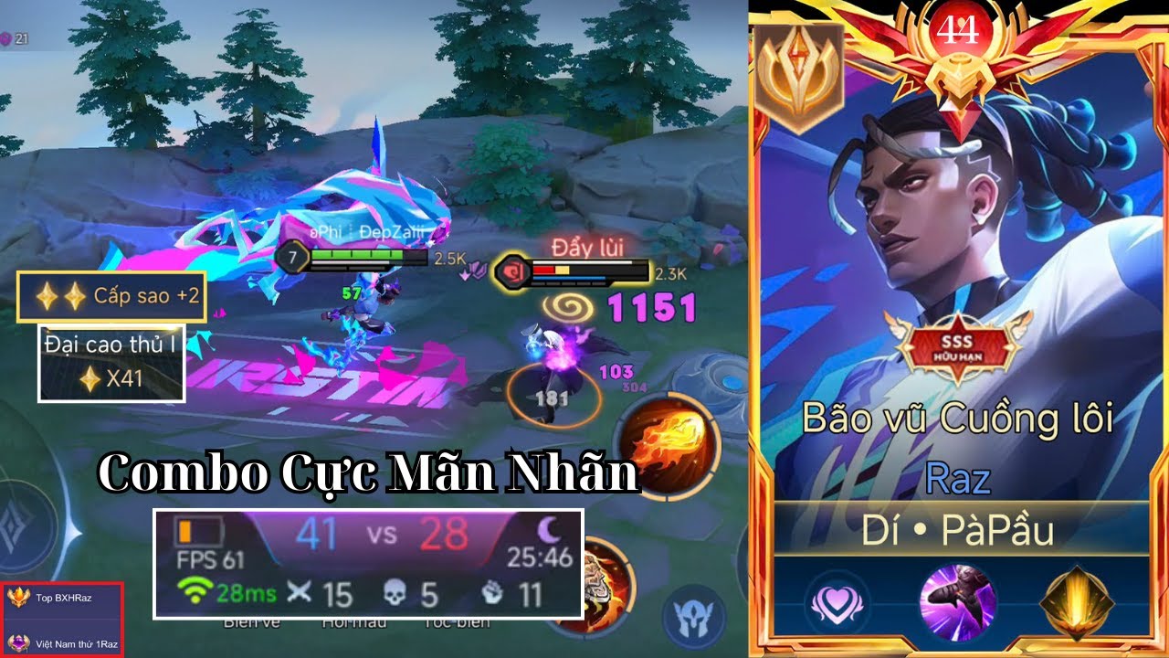 Top 1 Raz - 26 Phút Đá Raz Combo Trình Diễn Out trình Hủy Diệt Rank Đại Cao Thủ 41 Sao Cực Mãn Nhãn