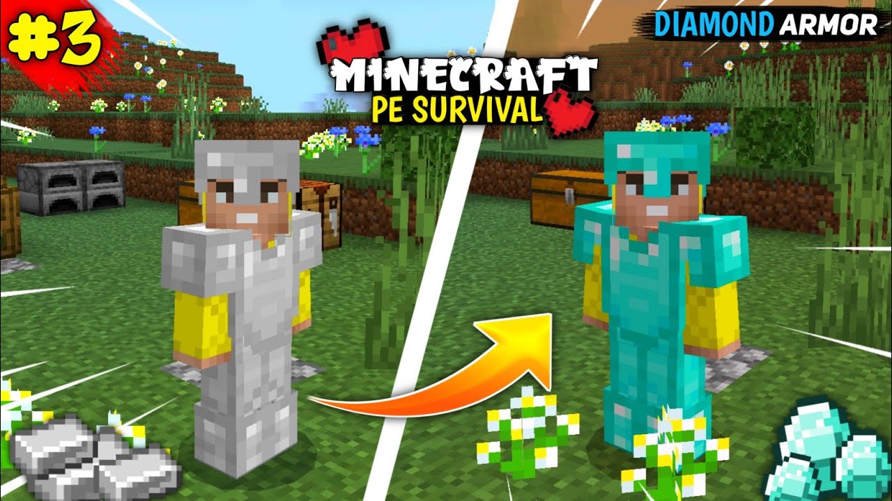 MADE FULL DIAMOND ARMOR🤩 MINECRAFT PE🔥Survival Series Ep 3 in Hindi 1. ...