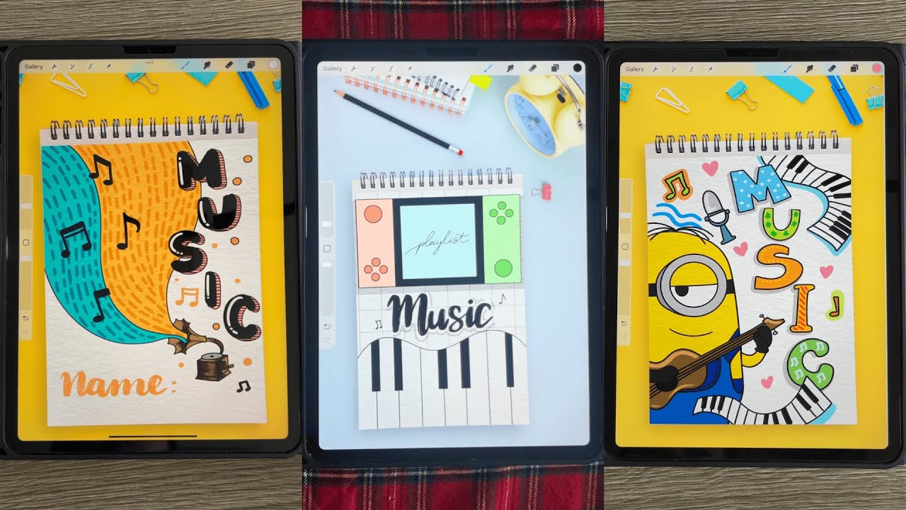 Top 10 Aesthetic Music Notebook Cover Ideas 🎵 | Easy Digital Drawing ...