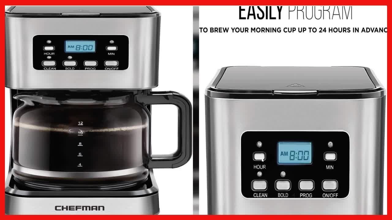 Chefman 12-Cup Programmable Coffee Maker, Electric Round Stainless Steel