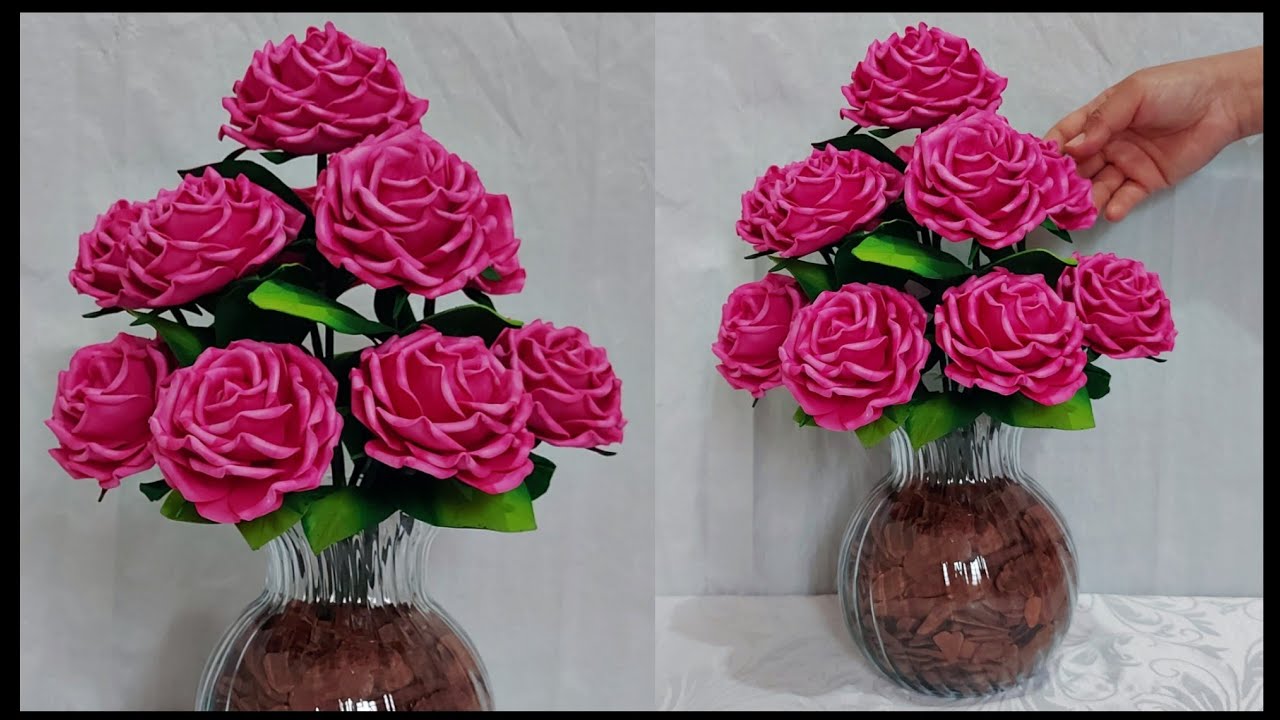 Como fazer um lindo arranjo de rosas em E.V.A, sem frisador 🌹🌹🌹