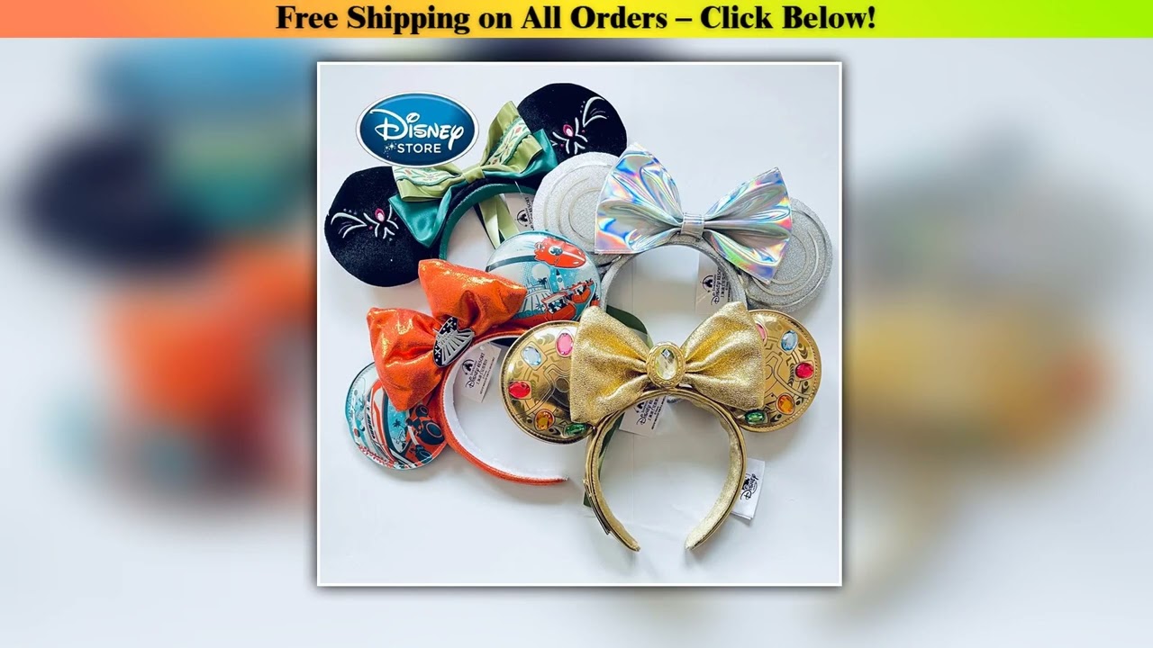 Original Disney Mickey Ears Headband Shanghai Disneyland Minnie Leather Headband Hairband Sequin Bo