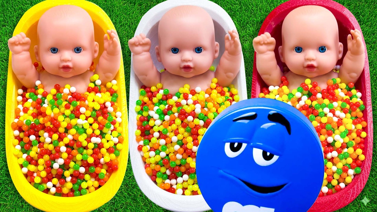 12 Minutes Satisfying with Full of 3 Rainbow BathTubs Candy with M&M's & Magic Slime Cutting Video