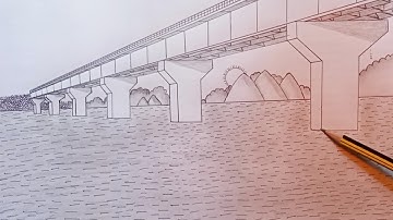 Beam Bridge Drawing.How to Draw a Beam Bridge in-1Point Perspective.
