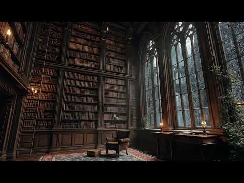 Rainy Dark Academia Library Ambience | Cozy Reading & Study Rain Sounds