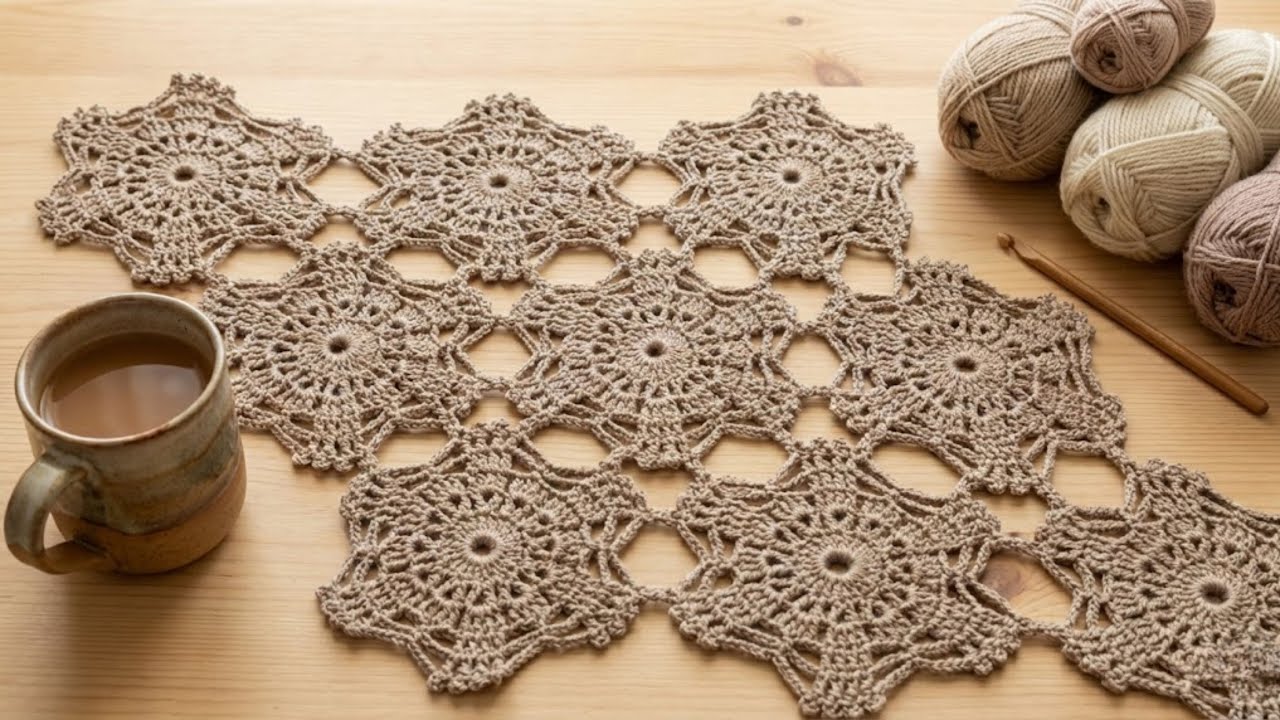 BU MOTİFE BAYILACAKSINIZ! 🌸 Hexagon Lace Crochet Runner | DIY Home Decor 🏡✨