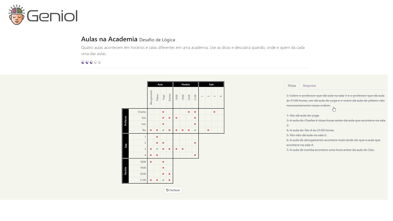 Aulas na Academia - Desafios de Lógica - Geniol