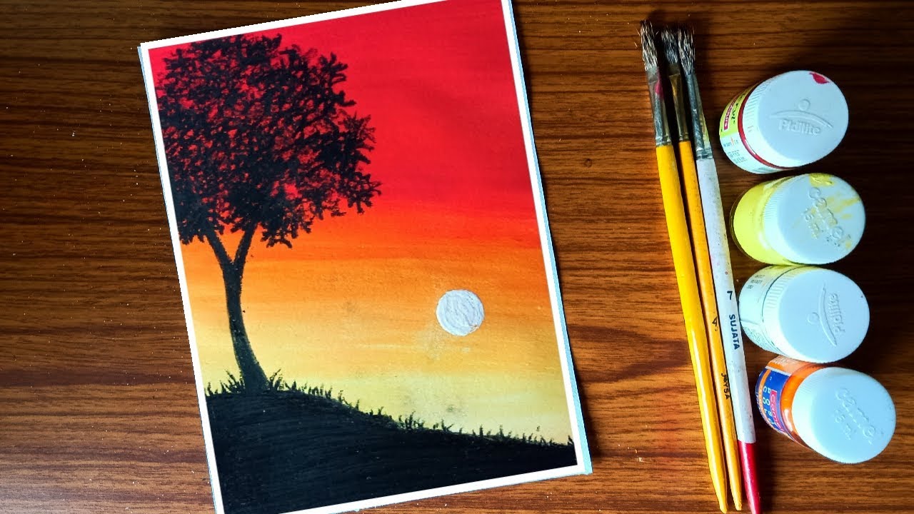 Easy poster colour sunset painting for beginners - step by step ...