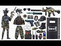 Special police weapons toy set unboxingm416 guns gas mask glock pistol dagger
