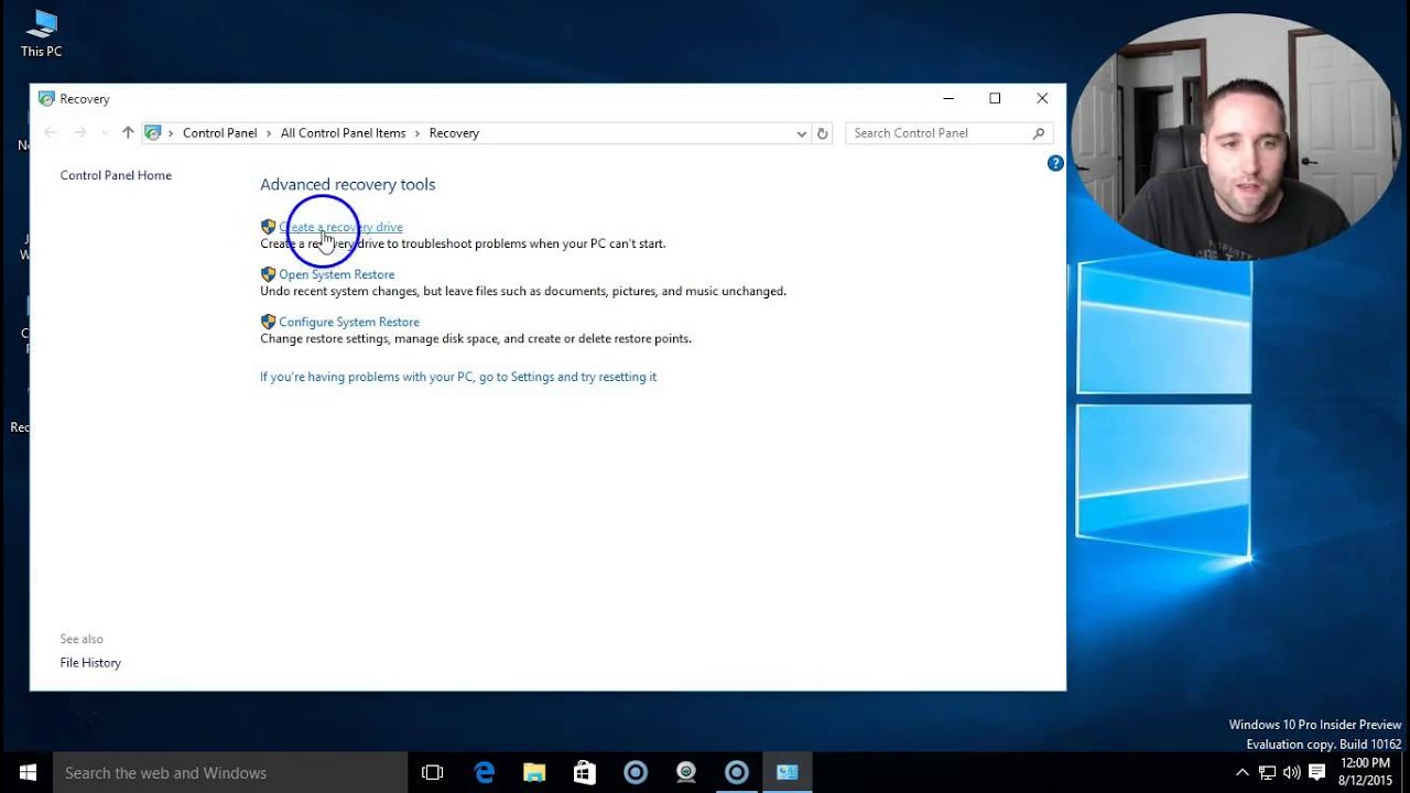 how to create recovery image windows 10