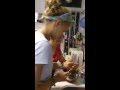 Sydnie skewering a live shrimp