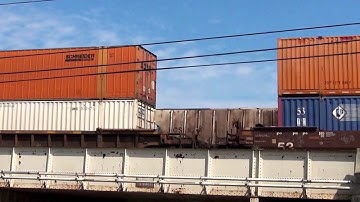 Big Long Fast CSX Stack Train on Overhead Tracks