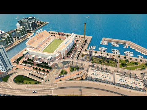 Building a Stadium, Waterfront Park & Entertainment District in Cities: Skylines | Vanilla Assets