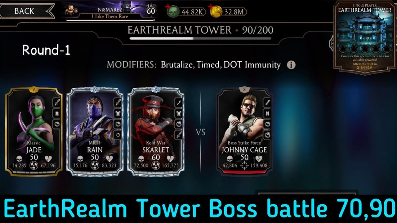 Earthrealm Non Fatal Tower Boss Battle 70,90 Fight + Reward | MK Mobile