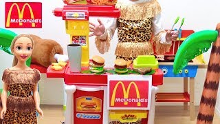 原始時代のマクドナルド ハンバーガー屋さんごっこ ラプンツェル / Primitive Times McDonalds! Kids Pretend Play