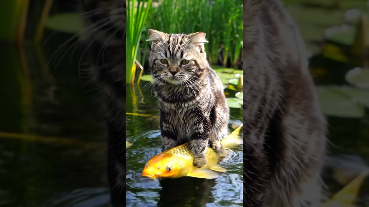 "Cartoon Cat in Real Life – AI Cat Sitting on a Fish | Funny AI Animation 2025" 