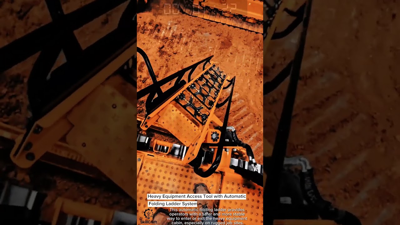 Heavy Equipment Access Tool with Automatic Folding Ladder System