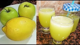 ب 2 تفاحات و حامضة ليمونة حضري عصير منعش طبيعي بكمية وفييرة Jus de pommes et citron