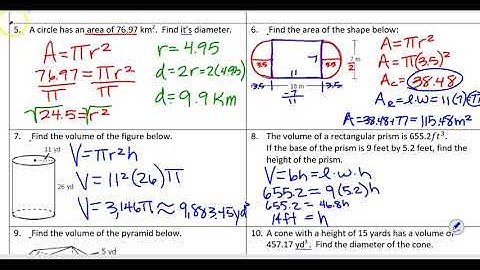 Video of Unit 7 Test ReviewArea & Volume