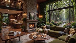 Soft Jazz at Cozy Livingroom Ambience | Nature Therapy with Lakeside Outside for Deep Calm screenshot 4