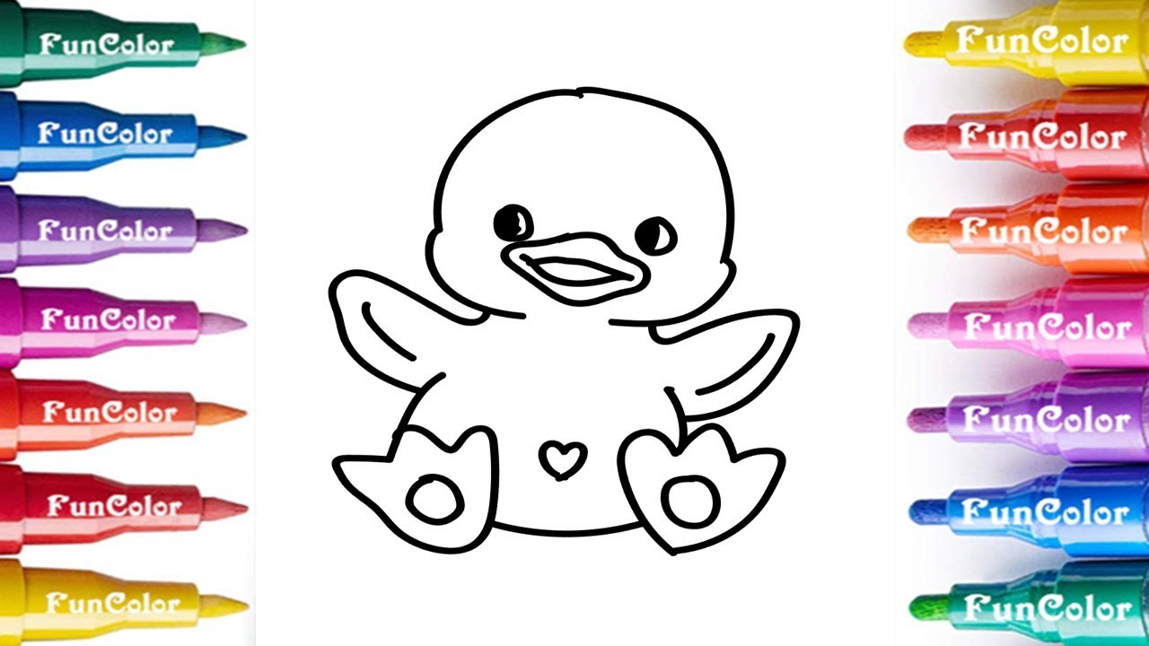 Coloring and Draw Cute Yellow Duck, Painting & Drawing for Kids, Learn Colors | Coloring Pages