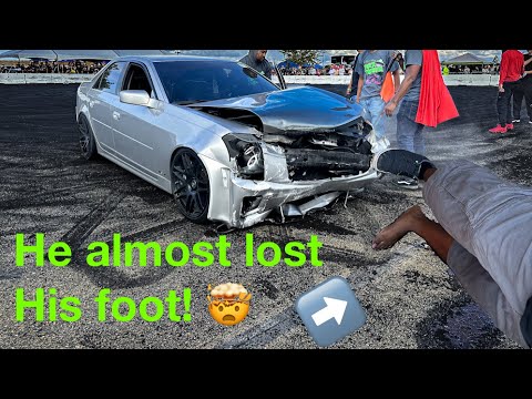 Guy Almost Looses His Foot At A Track Takeover