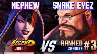 SF6 ▰ NEPHEW (Juri) vs SNAKE EYEZ (#3 Ranked Zangief) ▰ Ranked Matches