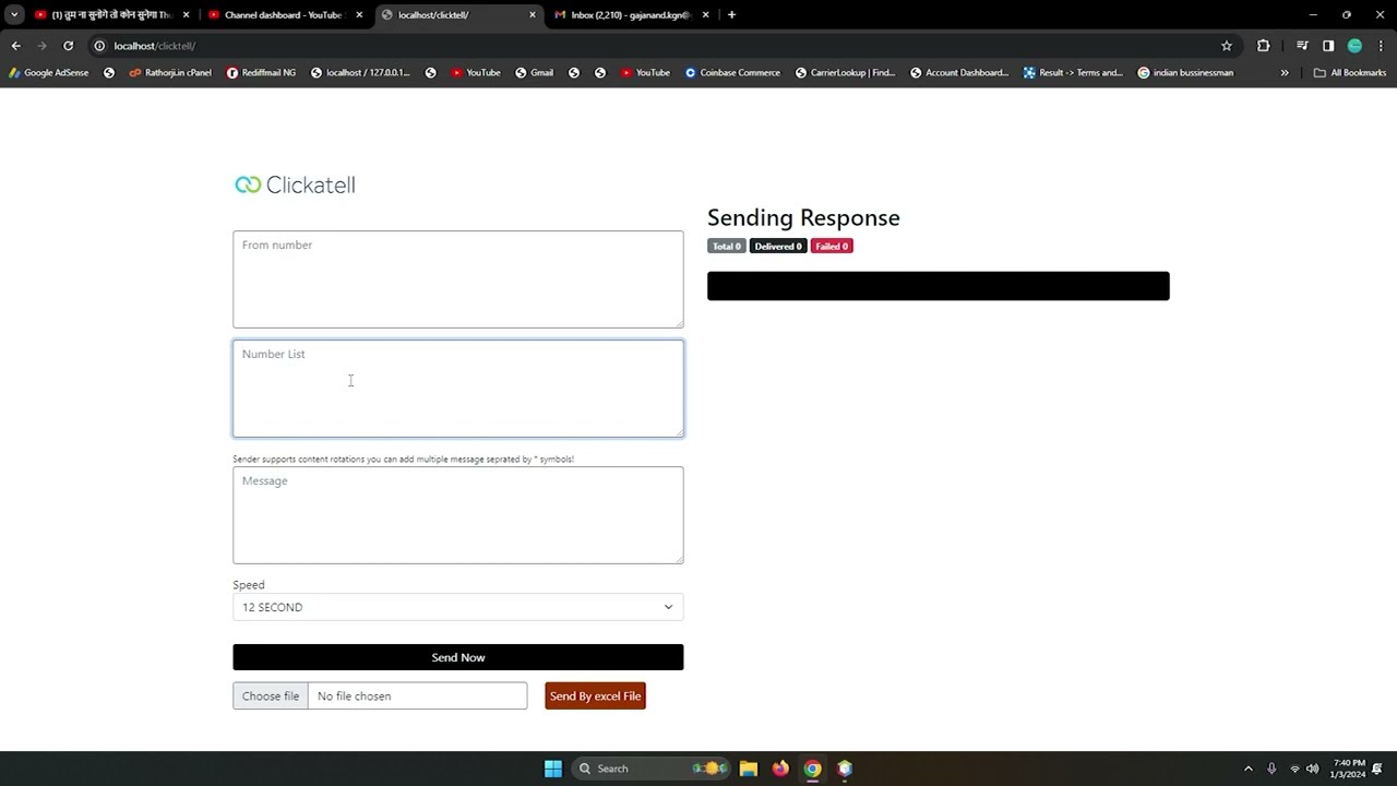 clickatell SMS API integration in PHP sender