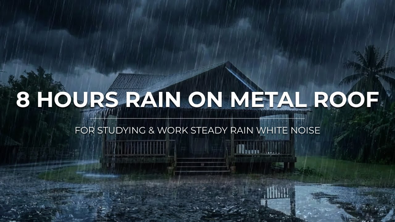 Rain on Metal Roof Dark Screen for Sleeping Heavy Rain & Distant Thunder | 8 Hour Video