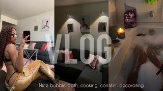 VLOG | BUBBLE BATH (time to relax), COOK w/ ME, DECORATING MY LIVING ROOM
