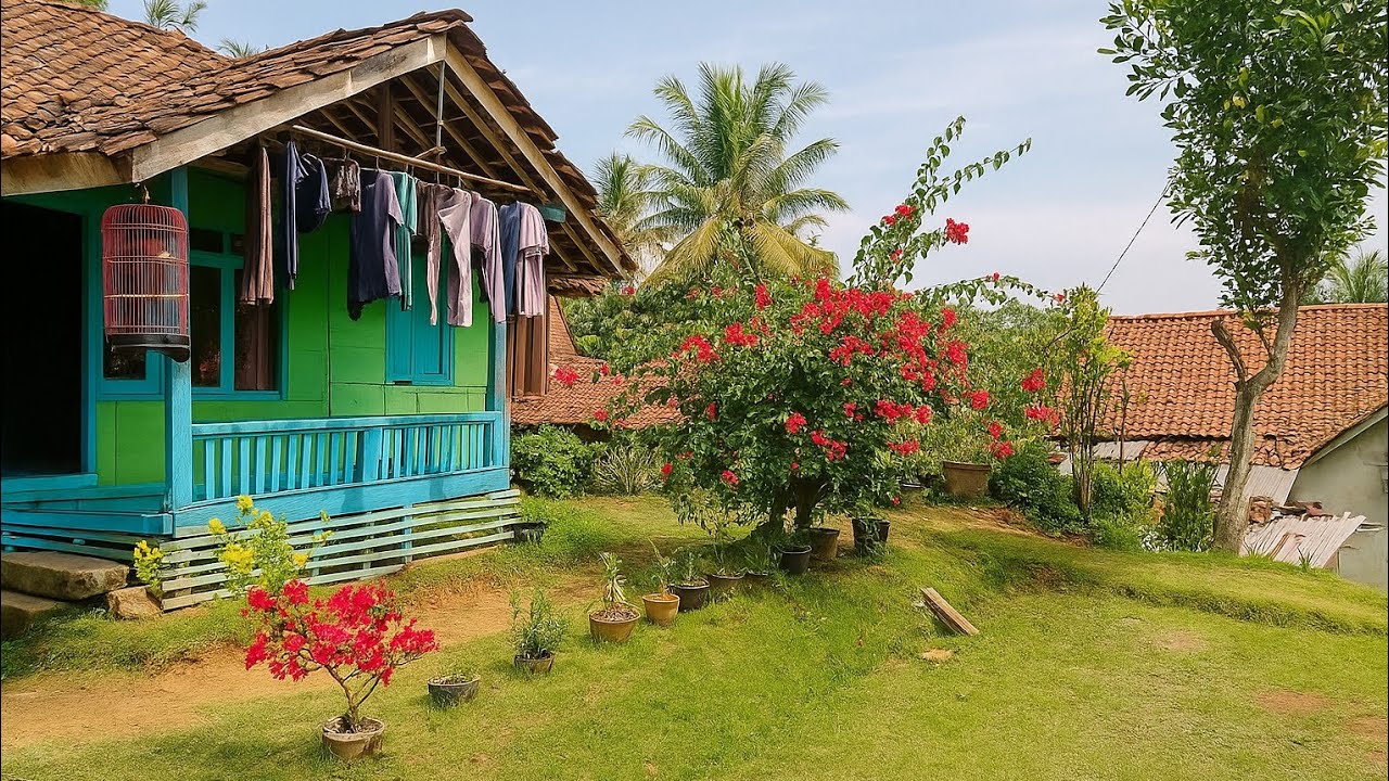 Hidup Tenang di Desa‼️Tinggal Di Rumah Campernik Dihiasi Bunga Indah