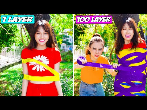 Funny 100 LAYERS Challenge | 100 Layers Of Makeup, Duct Tape Challenge