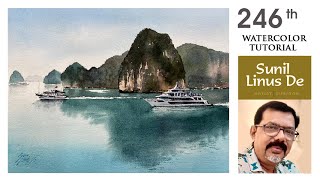 Watercolor painting | demonstration | Halong Bay | Vietnam | Sunil Linus De