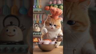 Cute Chubby Cat Cooking Chicken 🍗😺 | Funny Food Adventure & Sleepy Ending 😴 #Shorts #CatCooking