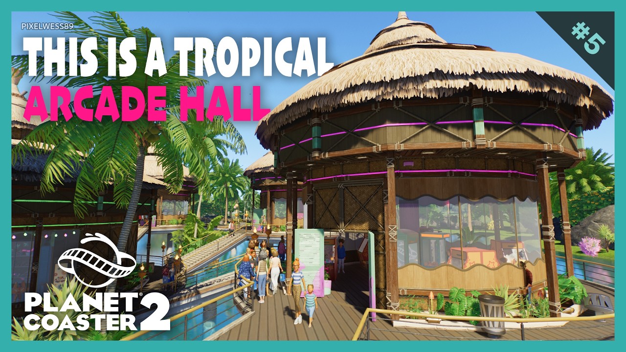 The Pixelstar Arcade is DONE! Downloadable Blueprint 🕹️👾🌴 [speedbuild ep. 5] - Planet Coaster 2