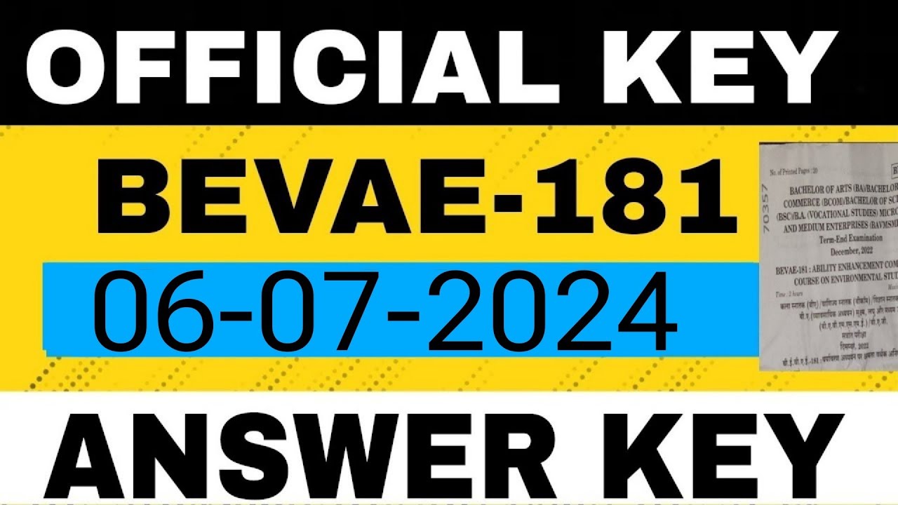 BEVAE 181 Answer Key 2024 Answer Key Of BEVAE 181 JUNE 2024 Exam IGNOU ...