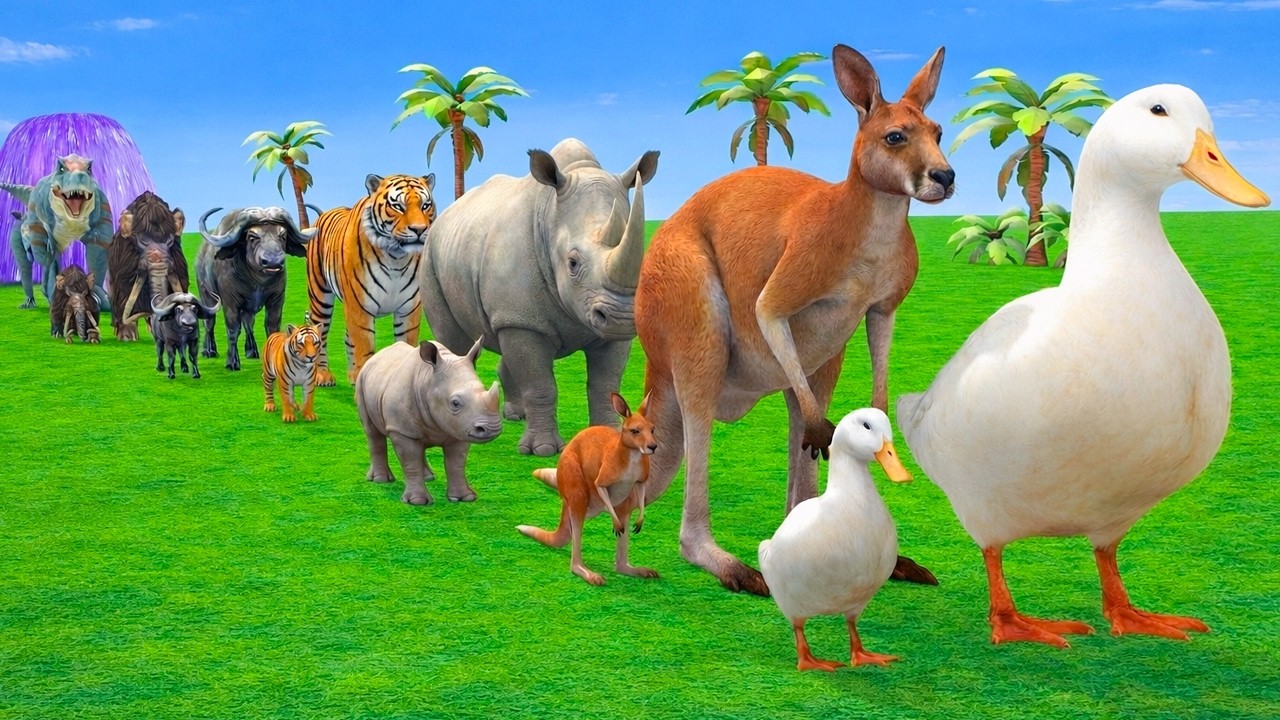 Long Slide Game With Cow Elephant Gorilla Hippopotamus Tiger 3d Animal Game Funny 3d Animals